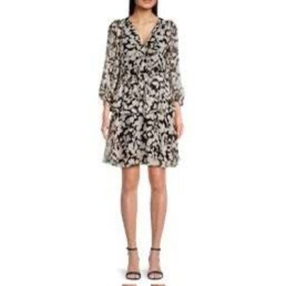 NWT Tommy Hilfiger Women's Balloon Sleeve Tie Front Floral chiffon Print Dress - Picture 6 of 11